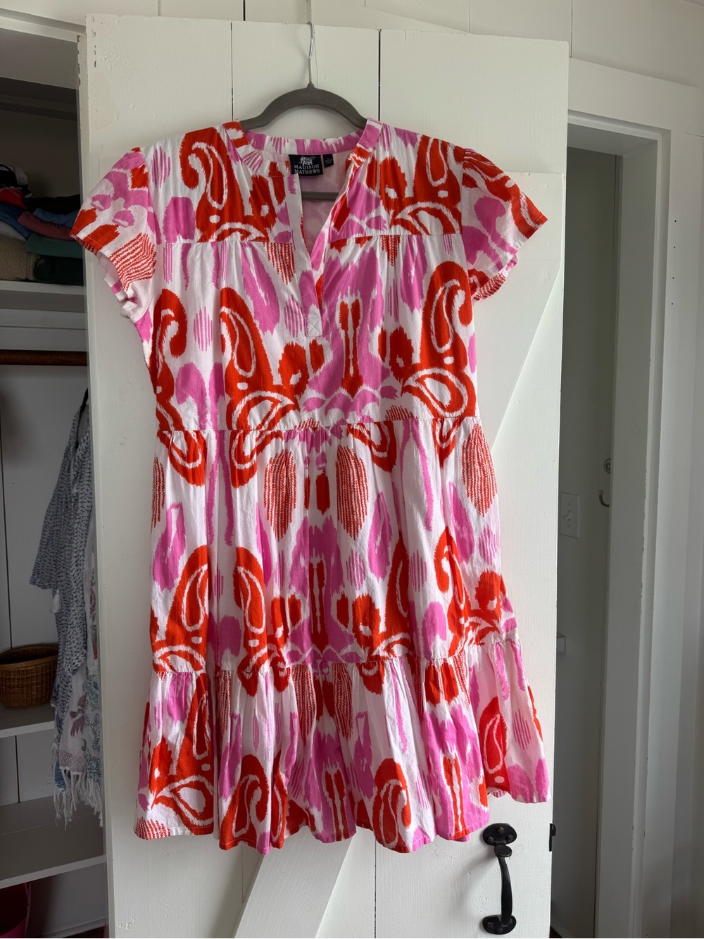 Women’s Pink & Red Printed Tiered Dress
